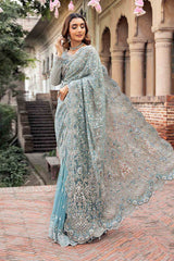 Maria B Exclusive Lavender Embroidered Chiffon Saree - 3 Piece
