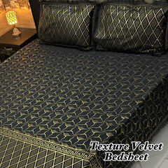 Luxury Texture Velvet Bedsheet Set – Elegant Black & Golden Premium Design