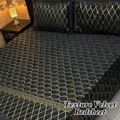 Luxury Texture Velvet Bedsheet Set – Elegant Black & Golden Premium Design