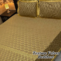 Luxury Texture Velvet Bedsheet Set – Elegant Black & Golden Premium Design