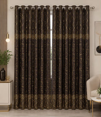 Luxury Black & Golden Velvet Curtains – Premium Jacquard Design with Elegant Border