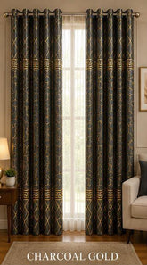 Luxury Black & Golden Velvet Curtains – Premium Jacquard Design with Elegant Border