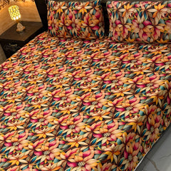 Luxury Floral Printed Bedsheet Set – Elegant 3D Rose & Daisy Design