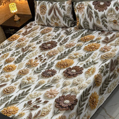 Luxury Floral Printed Bedsheet Set – Elegant 3D Rose & Daisy Design