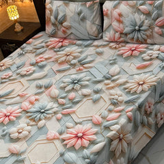 Luxury Floral Printed Bedsheet Set – Elegant 3D Rose & Daisy Design