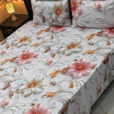 Luxury Floral Printed Bedsheet Set – Elegant 3D Rose & Daisy Design