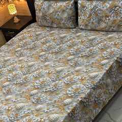 Luxury Floral Printed Bedsheet Set – Elegant 3D Rose & Daisy Design