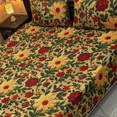 Luxury Floral Printed Bedsheet Set – Elegant 3D Rose & Daisy Design