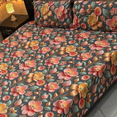 Luxury Floral Printed Bedsheet Set – Elegant 3D Rose & Daisy Design