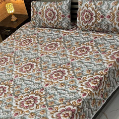 Luxury Floral Printed Bedsheet Set – Elegant 3D Rose & Daisy Design