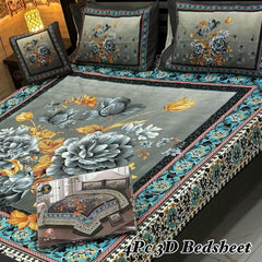 Luxury 4-Piece 3D Floral Bedsheet Set – Elegant Rose Print with Premium Border