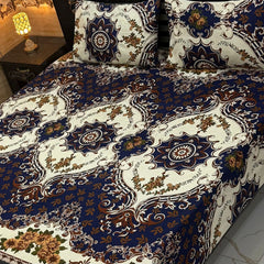 3D Crystal King Size Bedsheet Set – Luxury Medallion Print with Matching Pillow Covers