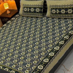 Luxury Traditional Floral Bedsheet Set – Premium Printed Design with Matching Pillow Covers
