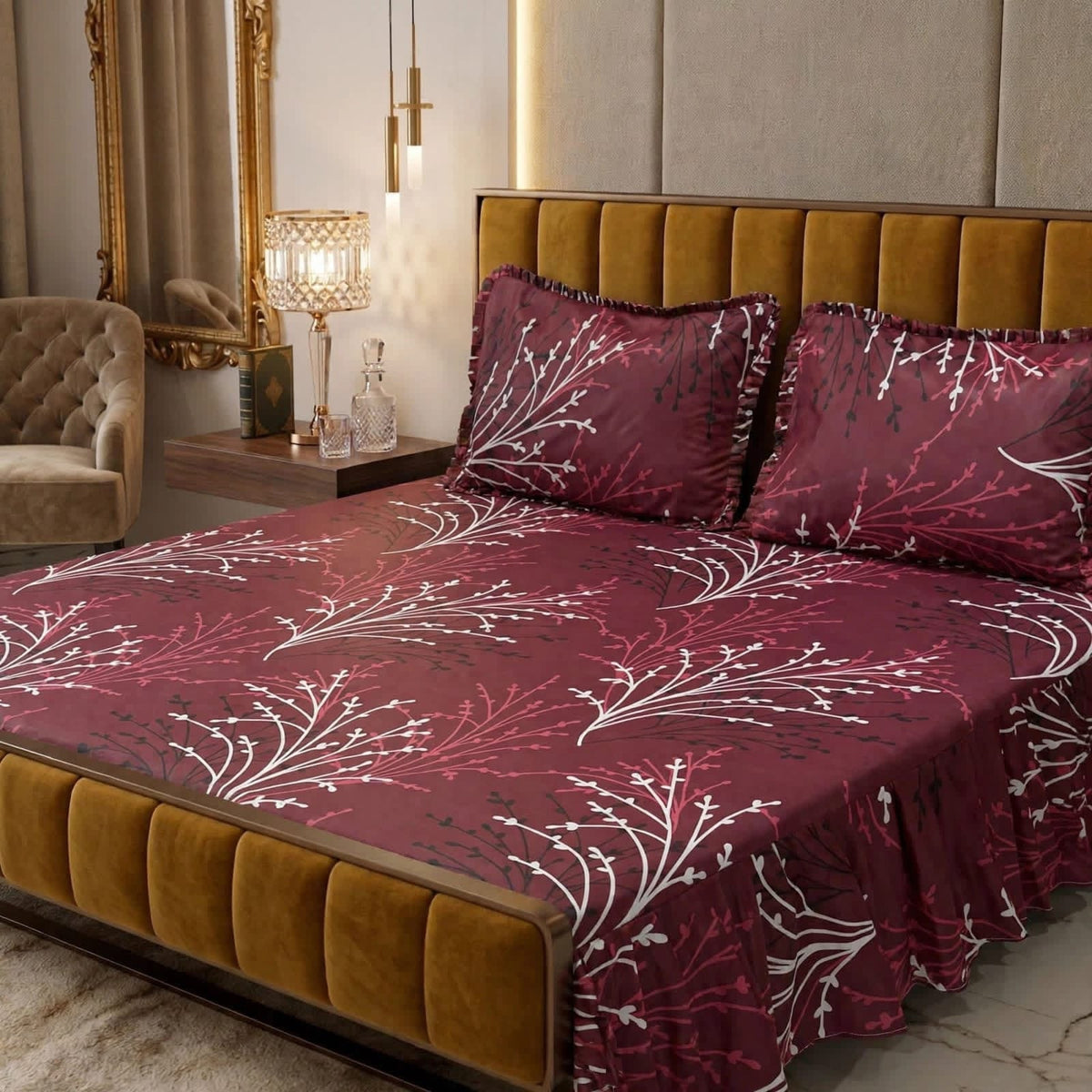 Luxury Bridal Bedsheet Set – Elegant Wedding Collection frill bedsheet-1009