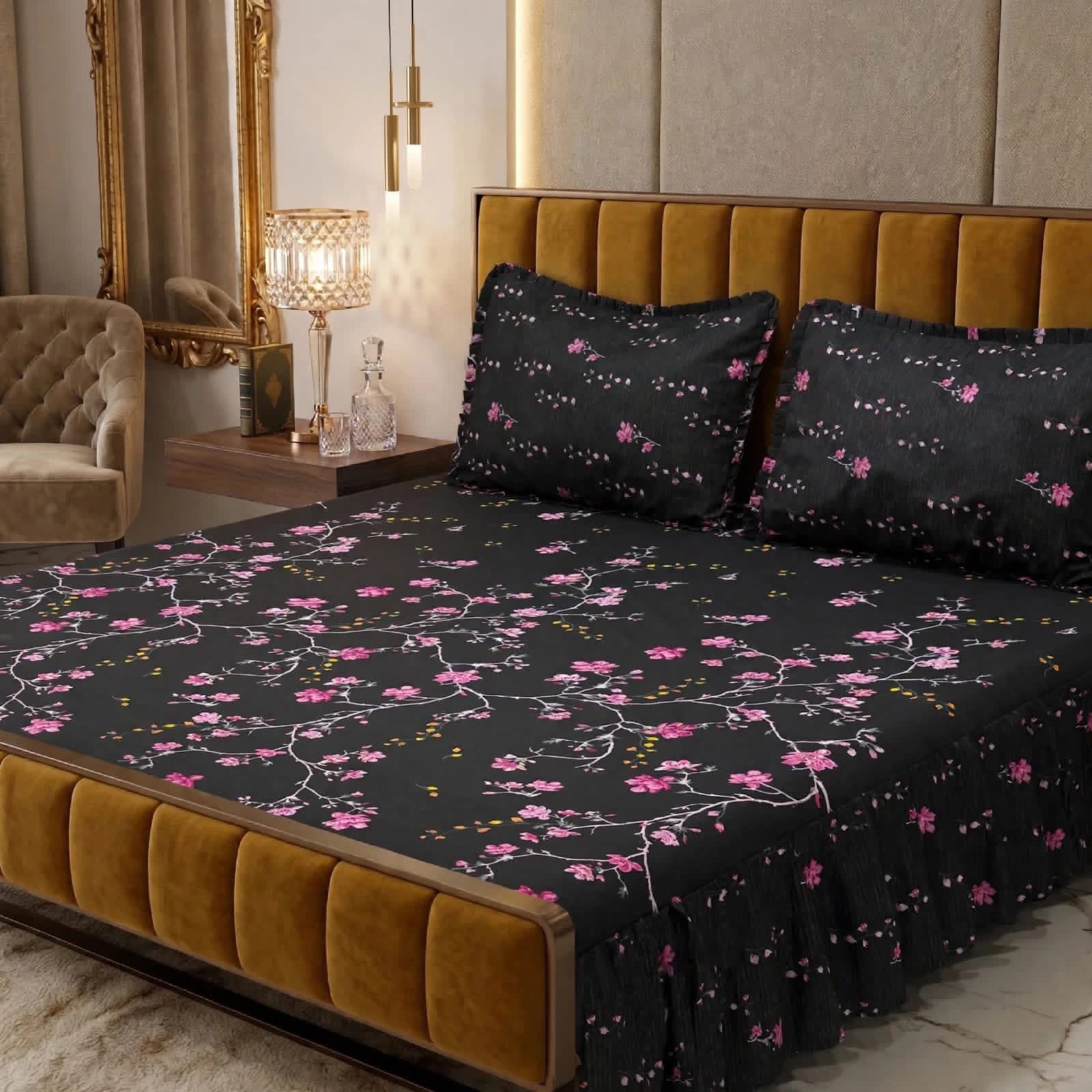 Luxury Bridal Bedsheet Set – Elegant Wedding Collection frill bedsheet-1009