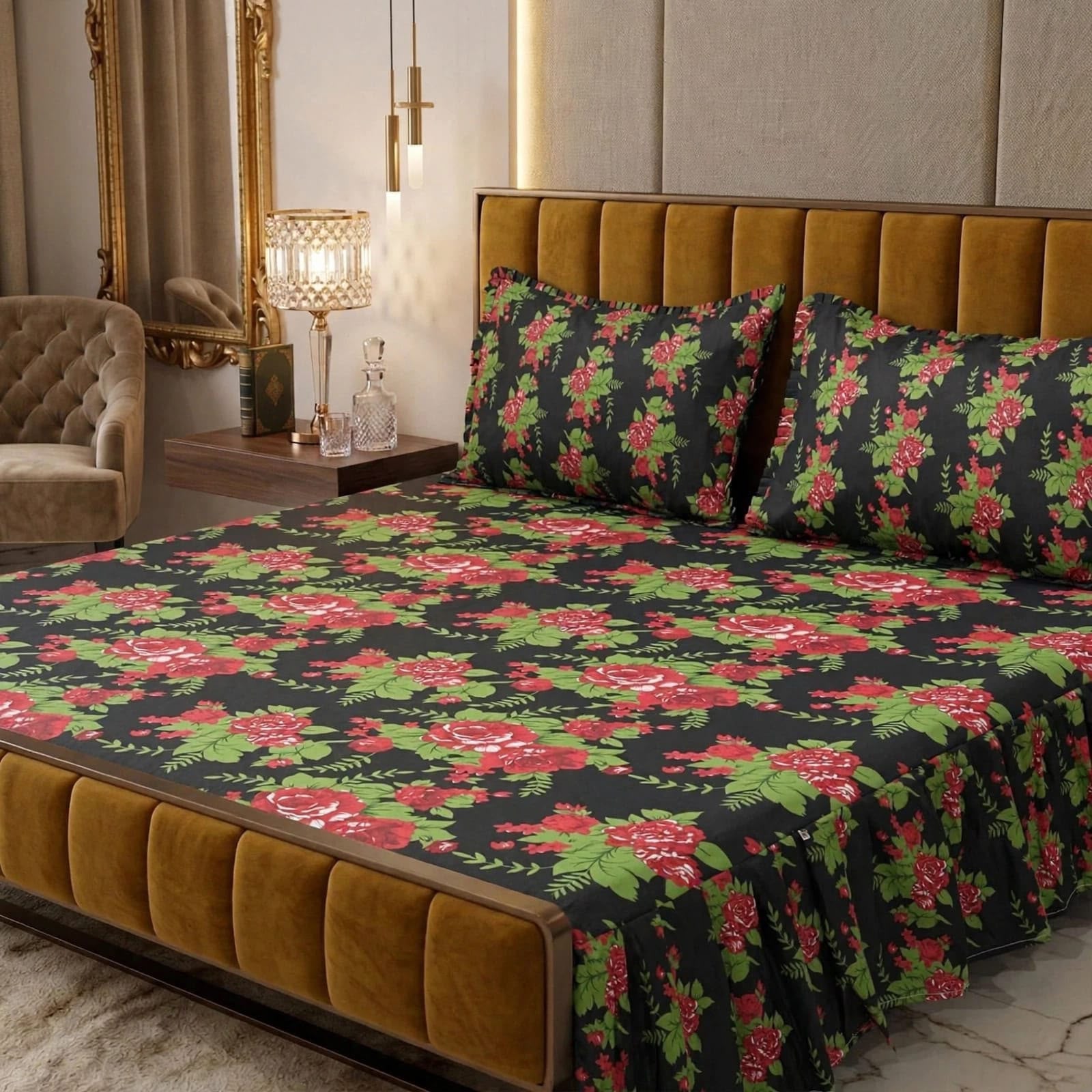 Luxury Bridal Bedsheet Set – Elegant Wedding Collection frill bedsheet-1009