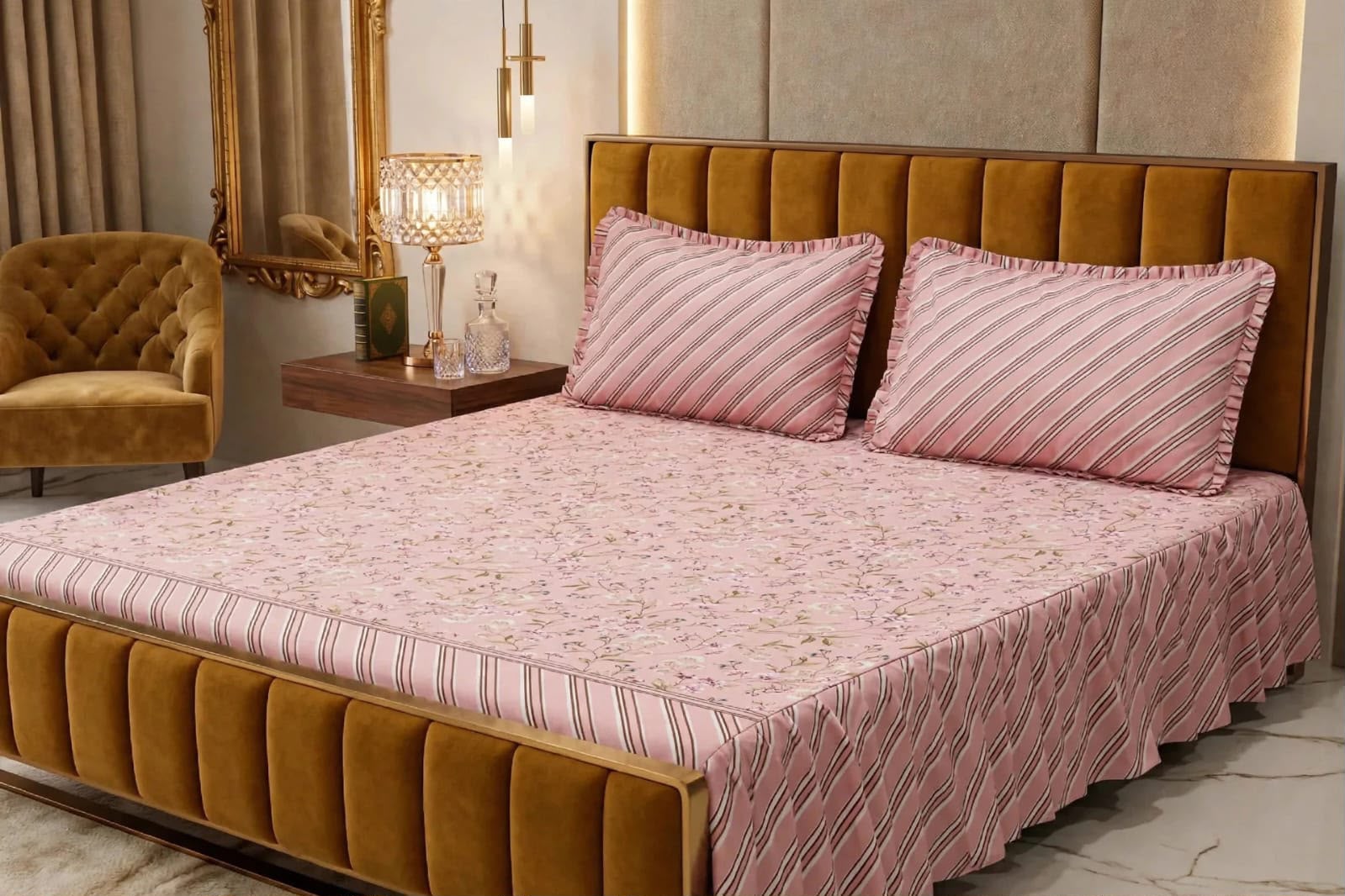 Luxury Bridal Bedsheet Set – Elegant Wedding Collection frill bedsheet-1009