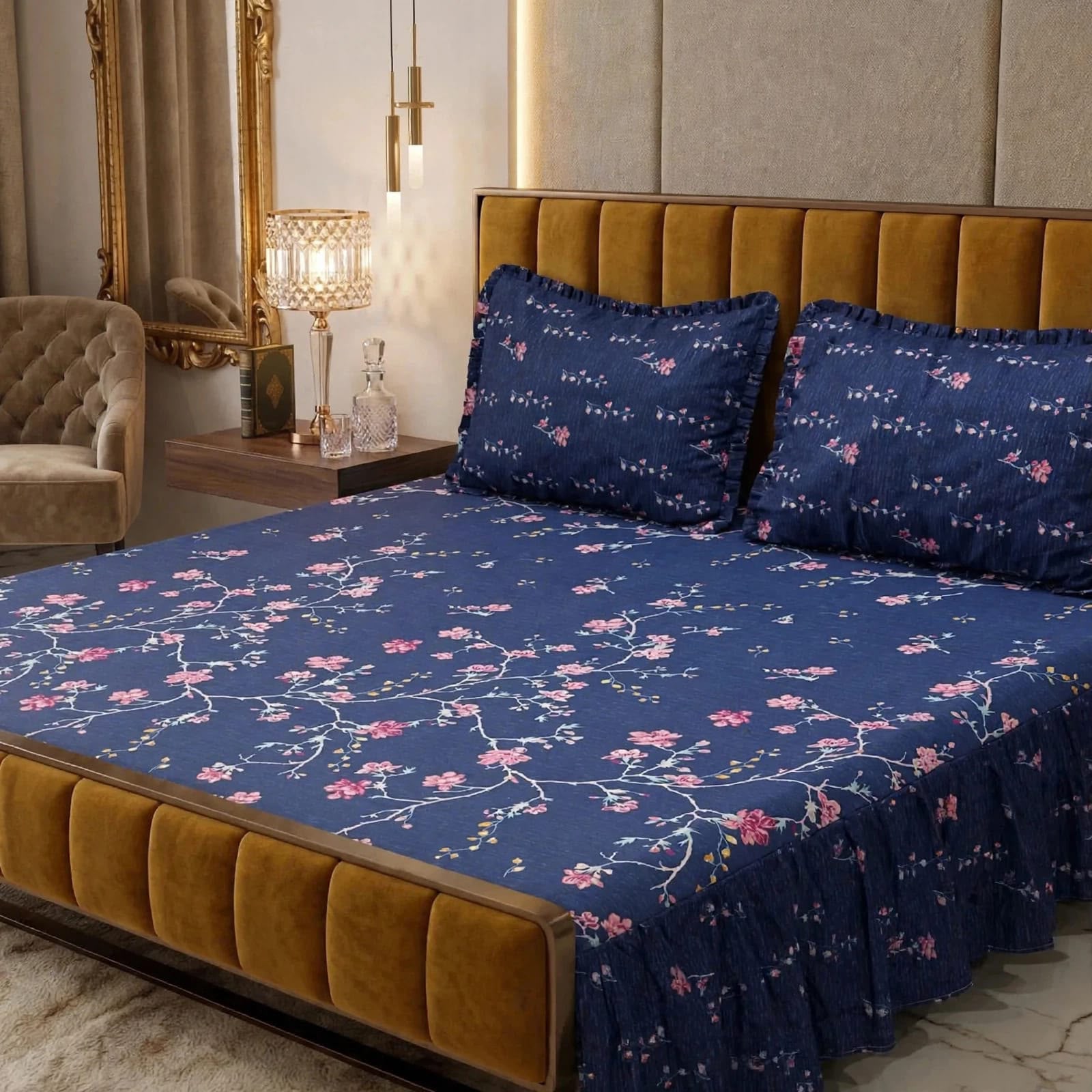 Luxury Bridal Bedsheet Set – Elegant Wedding Collection frill bedsheet-1009
