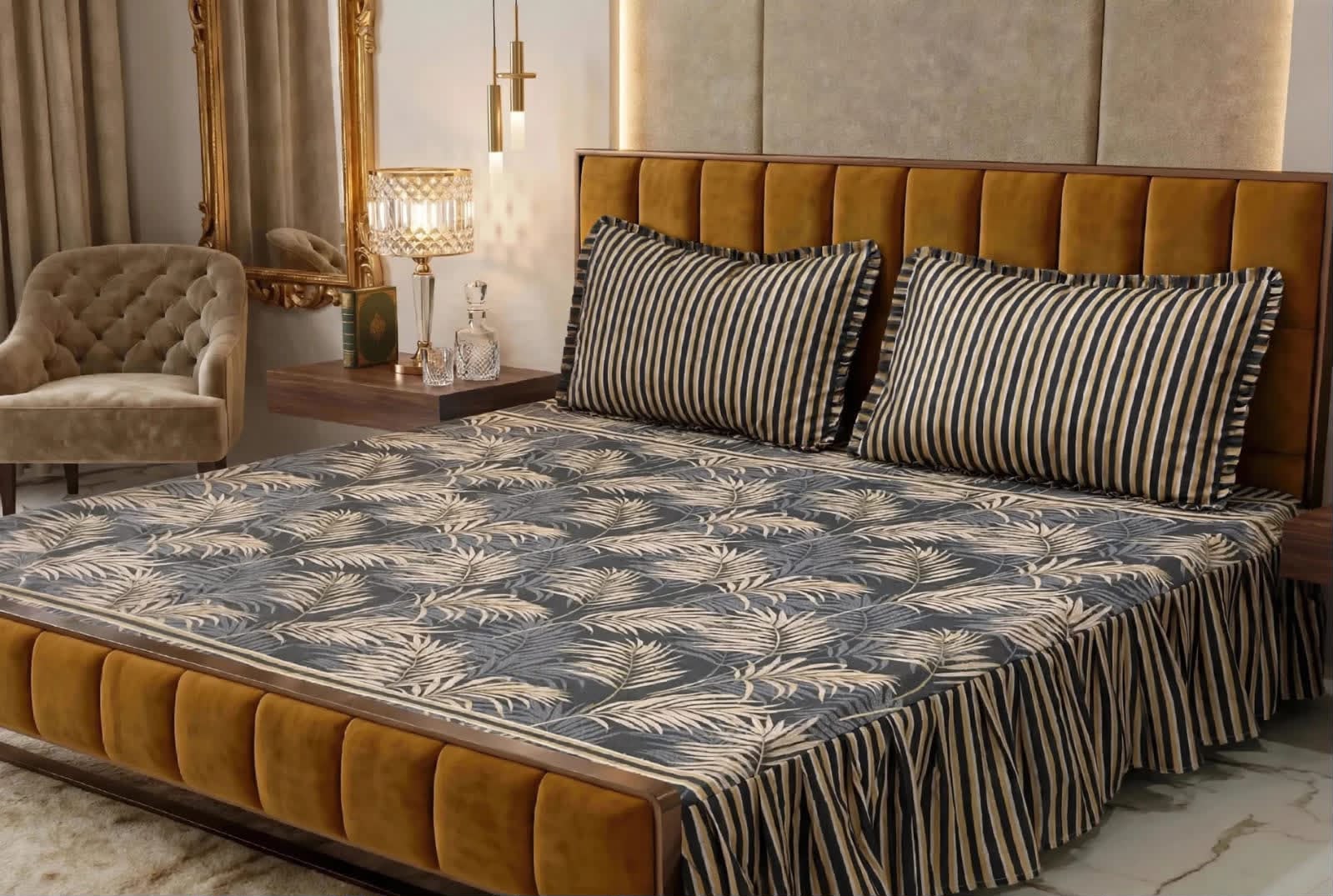 Luxury Bridal Bedsheet Set – Elegant Wedding Collection frill bedsheet-1009