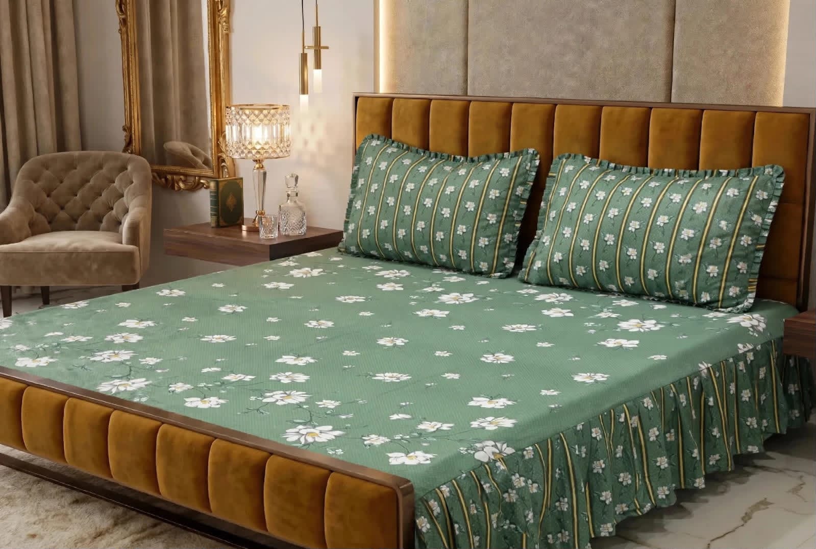 Luxury Bridal Bedsheet Set – Elegant Wedding Collection frill bedsheet-1009
