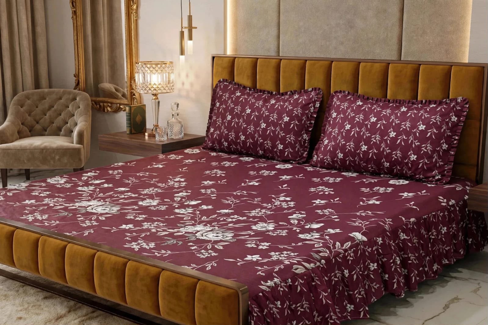 Luxury Bridal Bedsheet Set – Elegant Wedding Collection frill bedsheet-1009