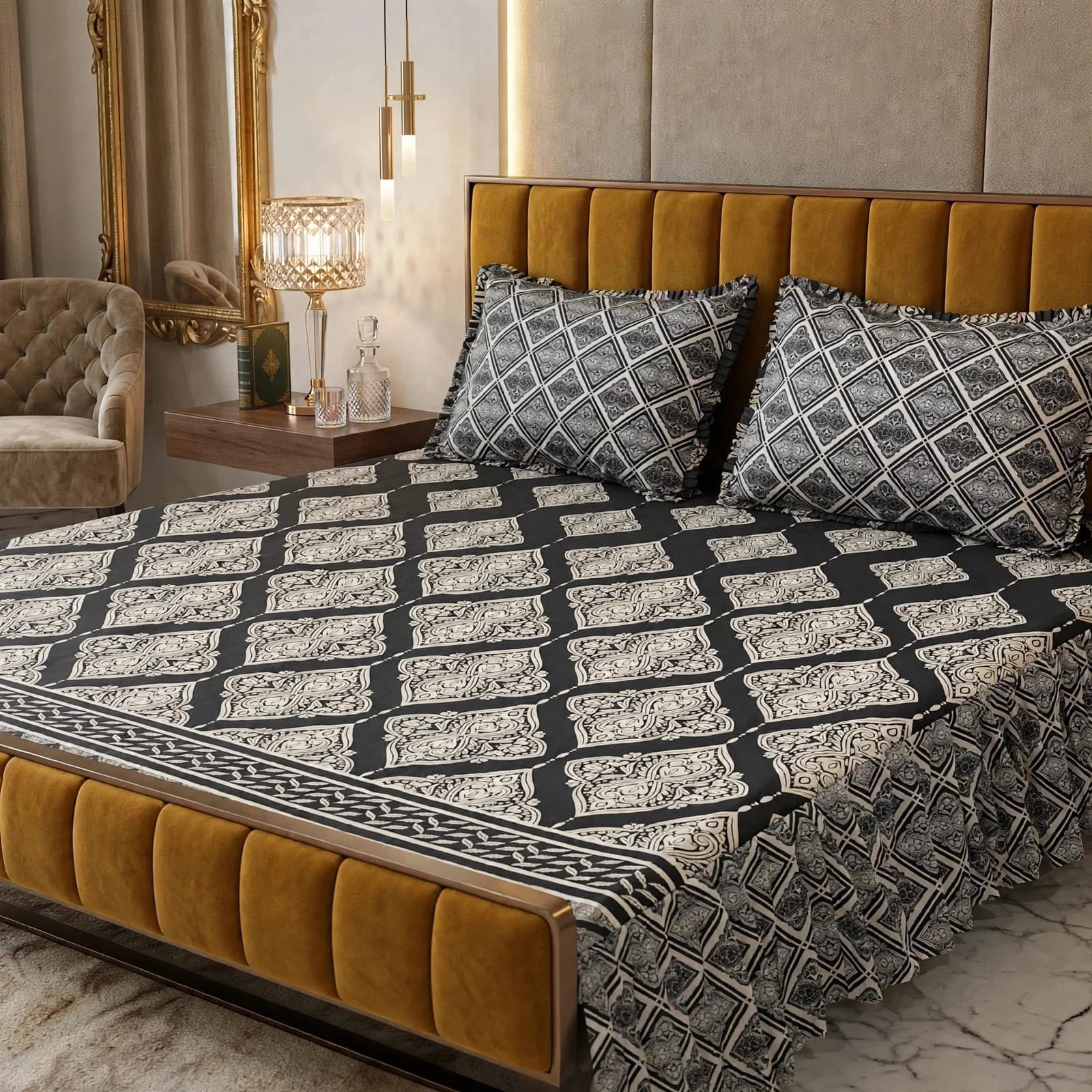 Luxury Bridal Bedsheet Set – Elegant Wedding Collection frill bedsheet-1009