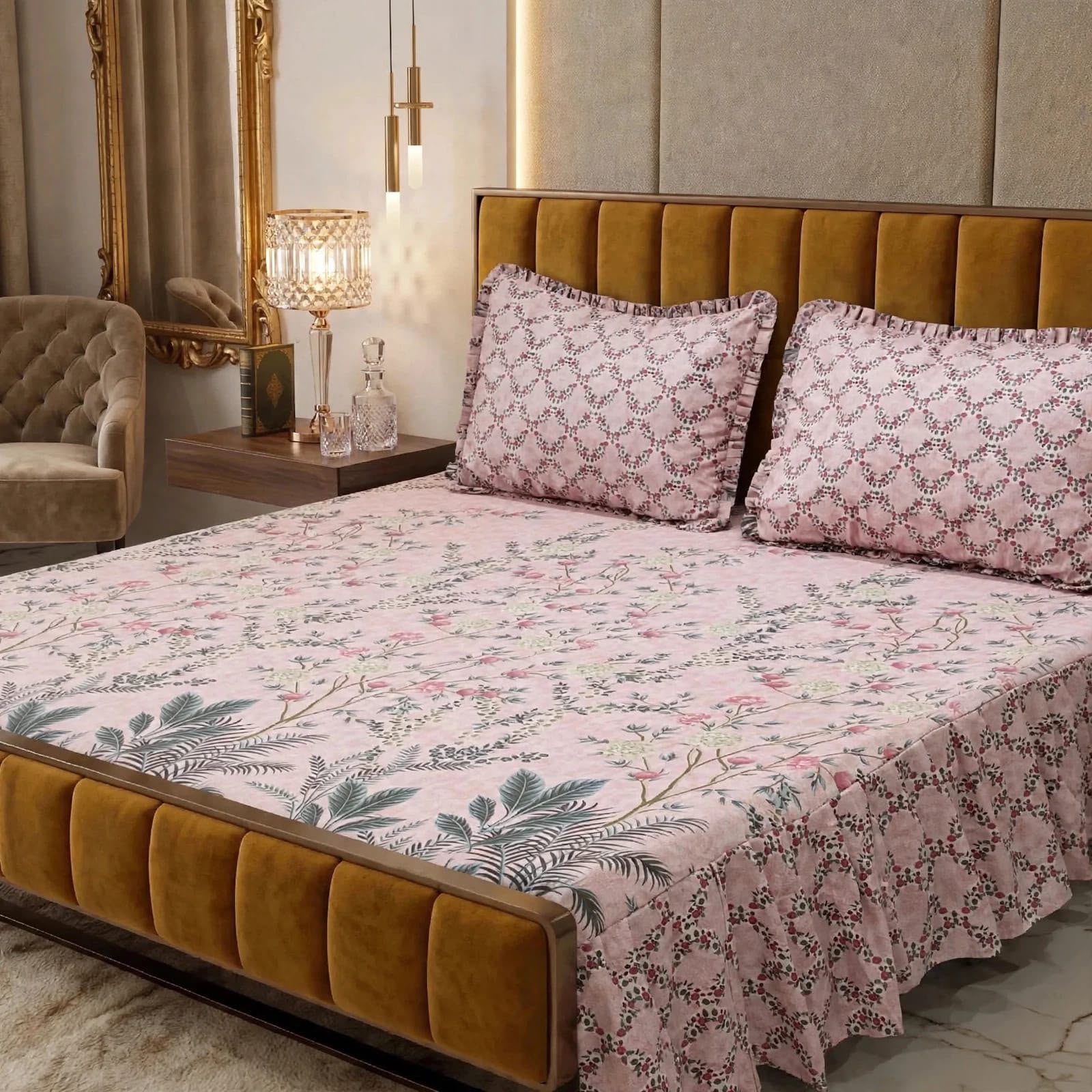 Luxury Bridal Bedsheet Set – Elegant Wedding Collection frill bedsheet-1009