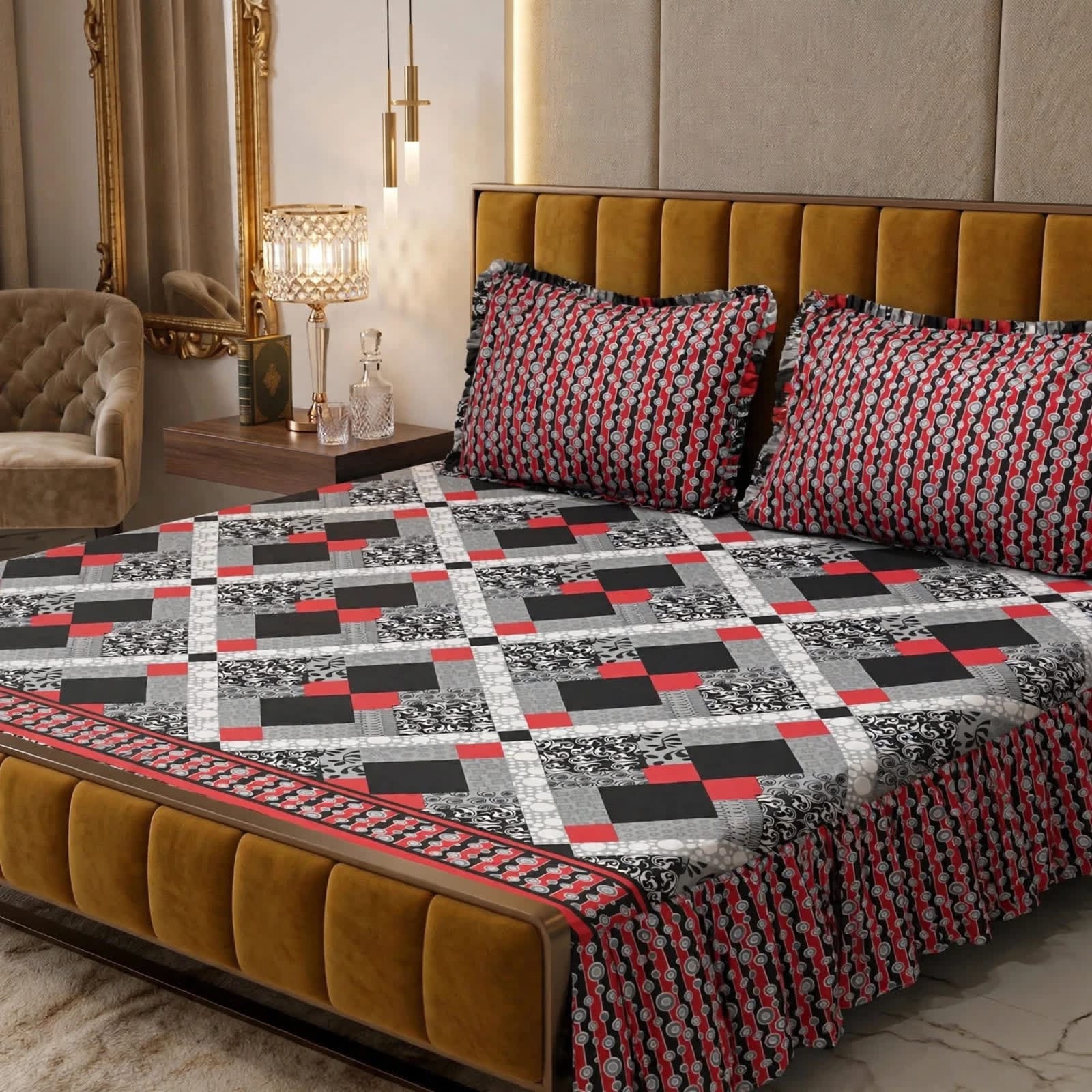 Luxury Bridal Bedsheet Set – Elegant Wedding Collection frill bedsheet-1009