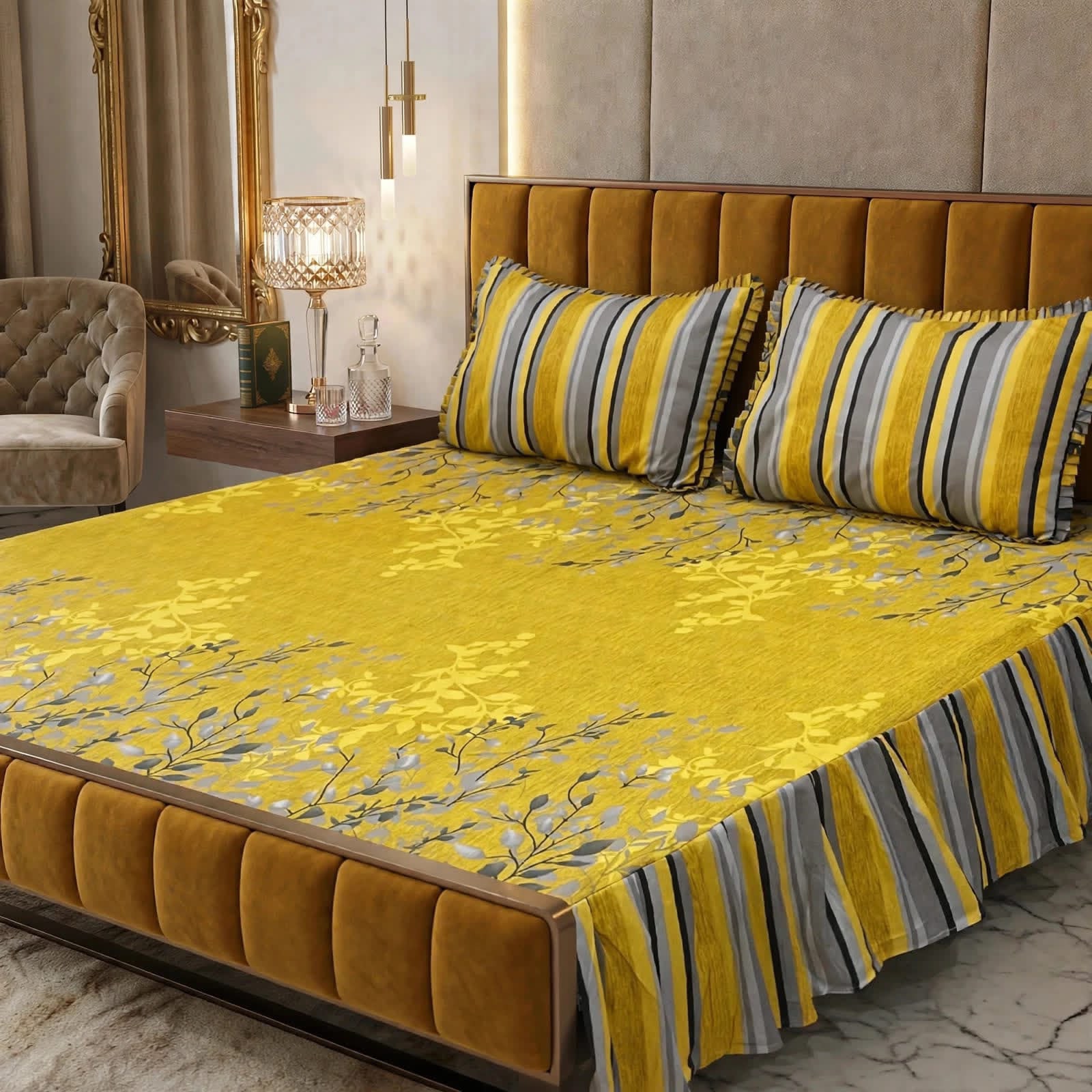 Luxury Bridal Bedsheet Set – Elegant Wedding Collection frill bedsheet-1009