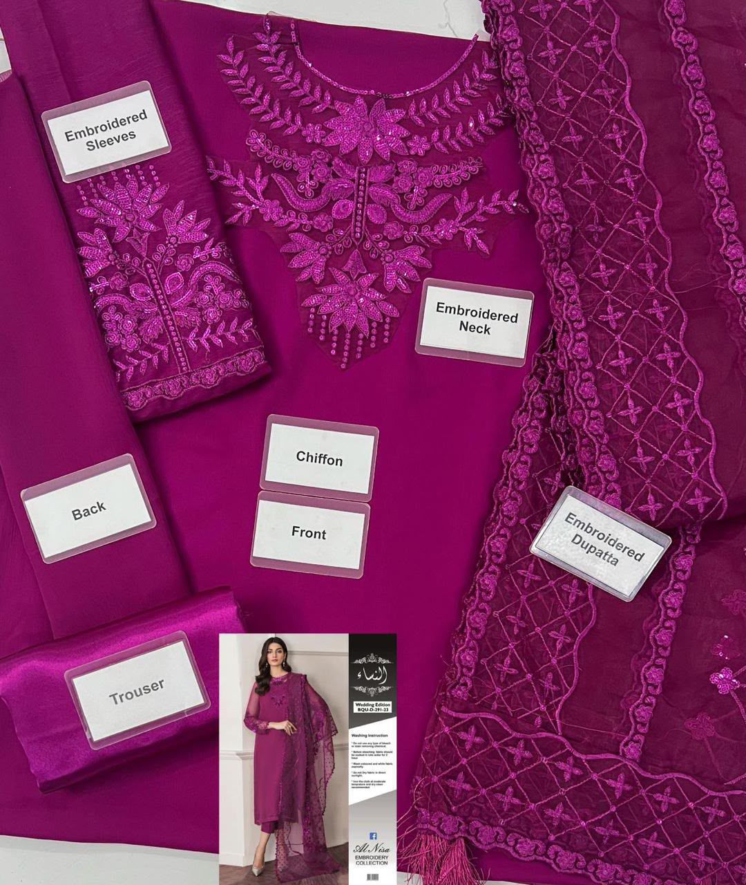 JAZMIN Luxury Chiffon Collection – Heavy Embroidered Organza Dupatta Edition emb 2009
