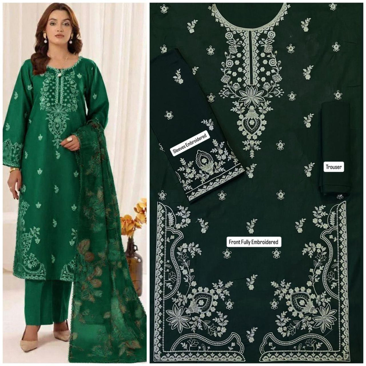 Nishat Lawn 90/70 Heavy Embroidered Shirt & Trouser 2-Piece Suit kk3094