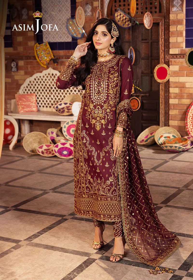 Asim Jofa Chiffon Collection – Heavy Embroidered & Sequinned 3pc (Shirt, Dupatta & Trouser)