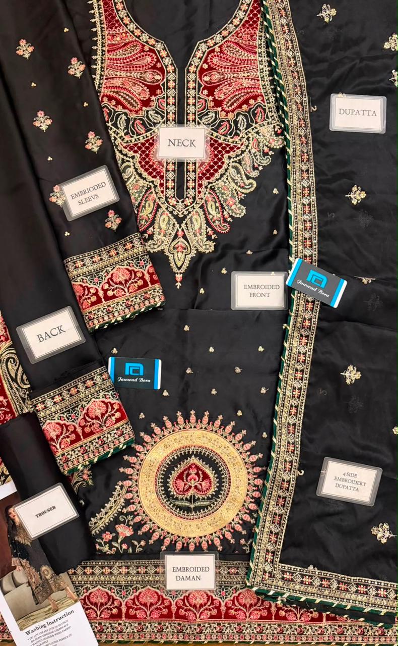 Ethnic Luxury Velvet Laser Work Charmoush Silk Kaftan Suit (EK-E1098-26)