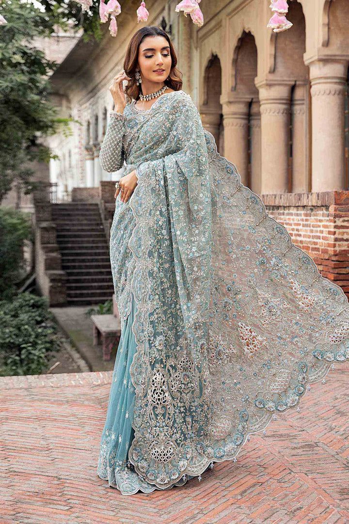 Maria B Exclusive Lavender Embroidered Chiffon Saree - 3 Piece