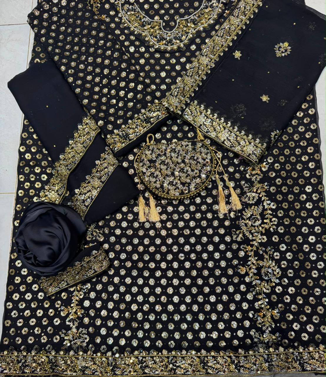 Haris Shakeel Aisha Magenta Adda Work Chiffon Wedding Suit (3-Piece)