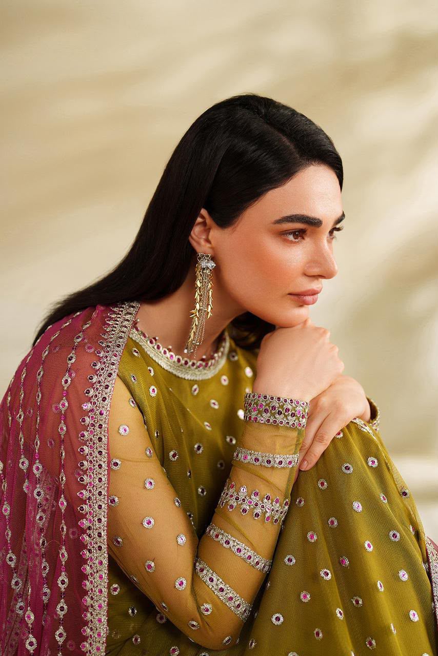 Zarif Sequence Embroidered Chiffon 3-Piece Suit (Unstitched Master Replica)