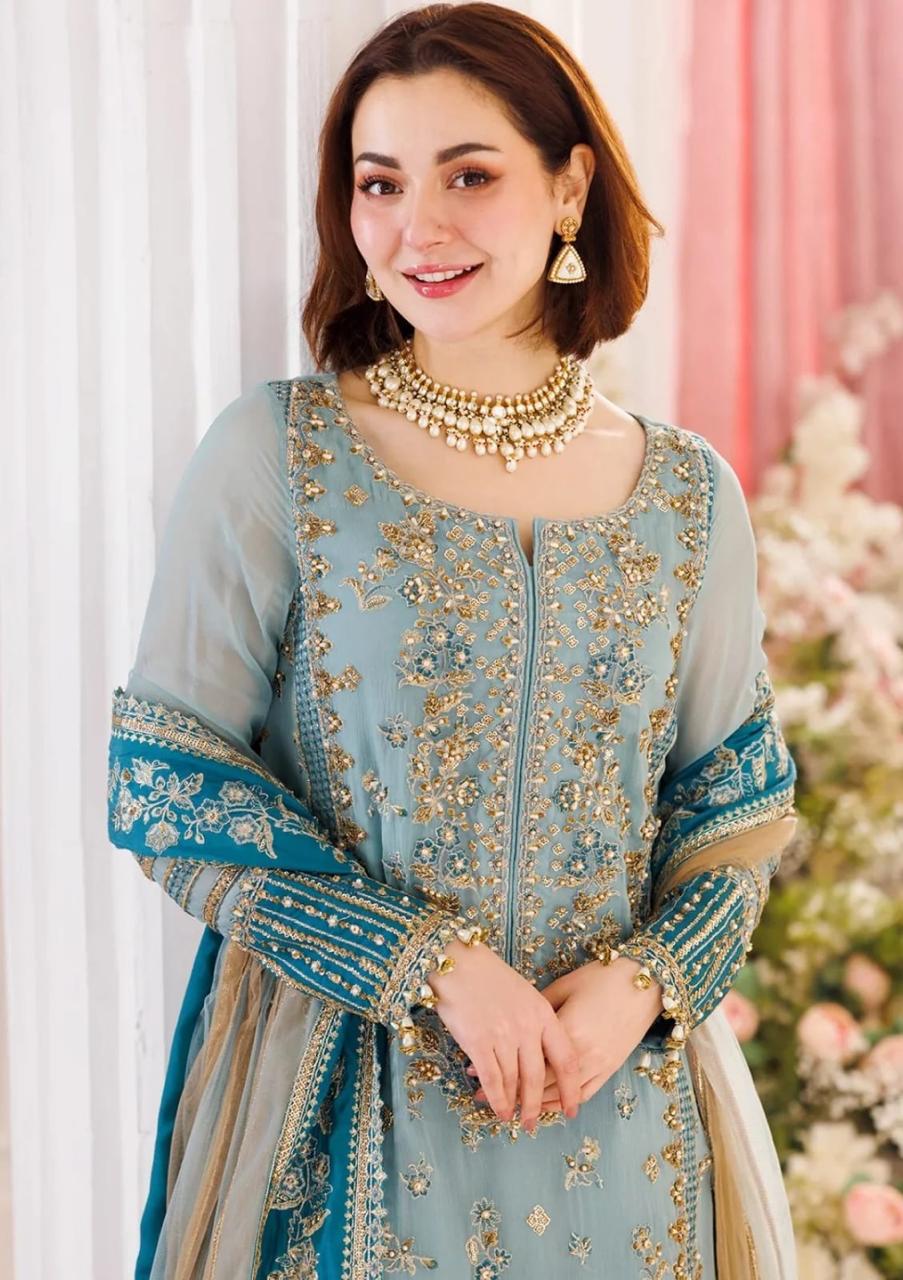 Charizma Adda Work Embroidered Chiffon 3-Piece Suit with Net Dupatta