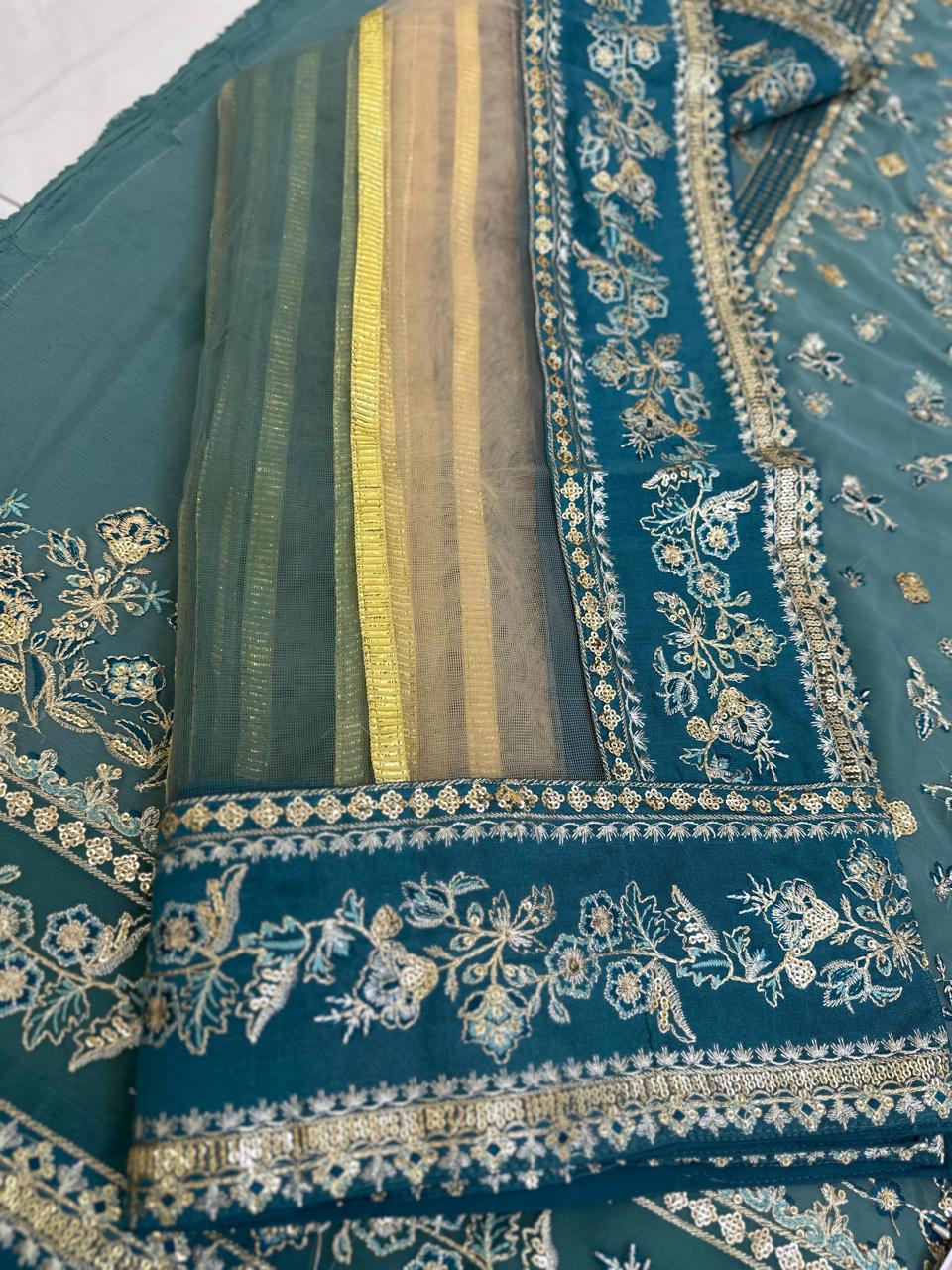 Charizma Adda Work Embroidered Chiffon 3-Piece Suit with Net Dupatta