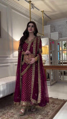 Haris Shakeel Aisha Magenta Adda Work Chiffon Wedding Suit (3-Piece)