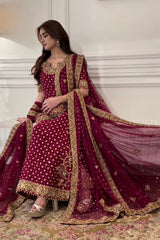 Haris Shakeel Aisha Magenta Adda Work Chiffon Wedding Suit (3-Piece)