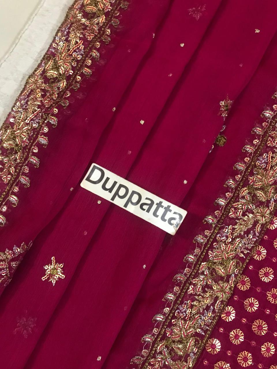 Haris Shakeel Aisha Magenta Adda Work Chiffon Wedding Suit (3-Piece)