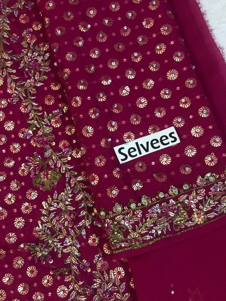 Haris Shakeel Aisha Magenta Adda Work Chiffon Wedding Suit (3-Piece)