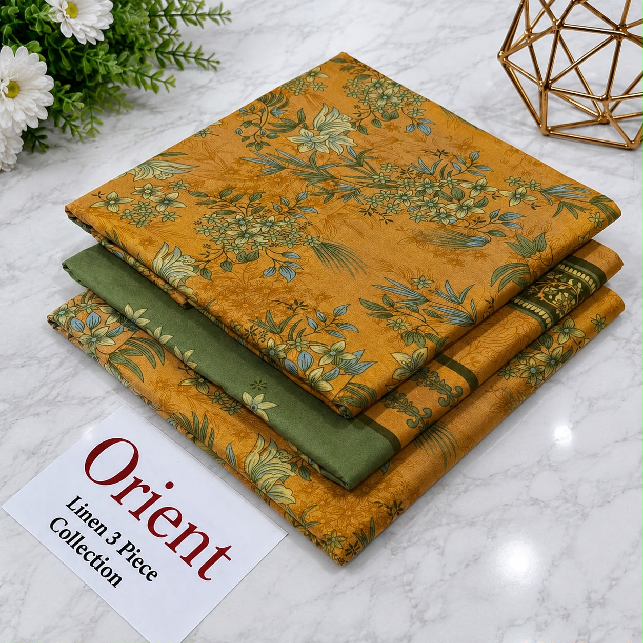 : Orient / IB Bonanza 3PC Linen Suit – Digital Printed Dupatta & All-Over Shirt (72/72 Linen)