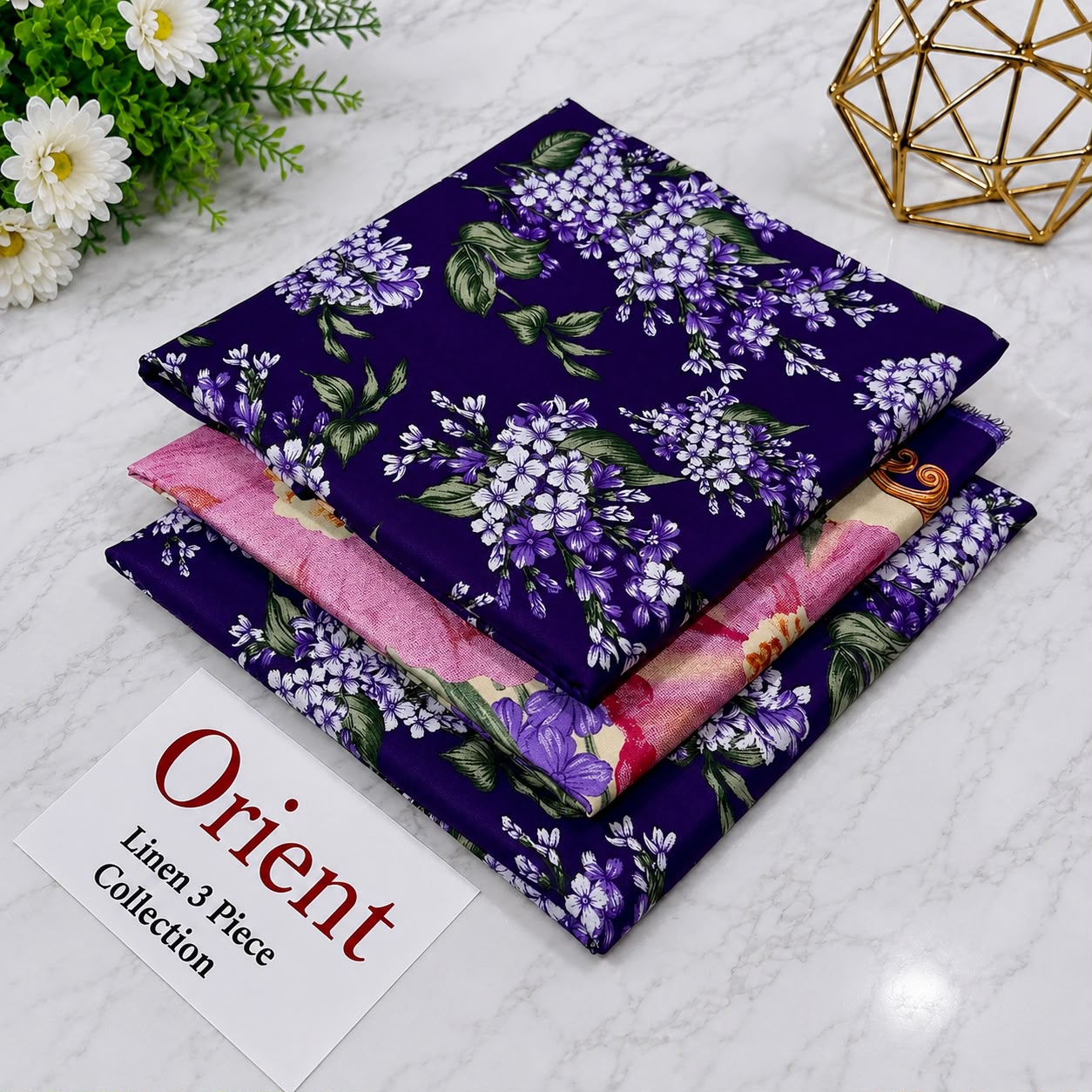 : Orient / IB Bonanza 3PC Linen Suit – Digital Printed Dupatta & All-Over Shirt (72/72 Linen)