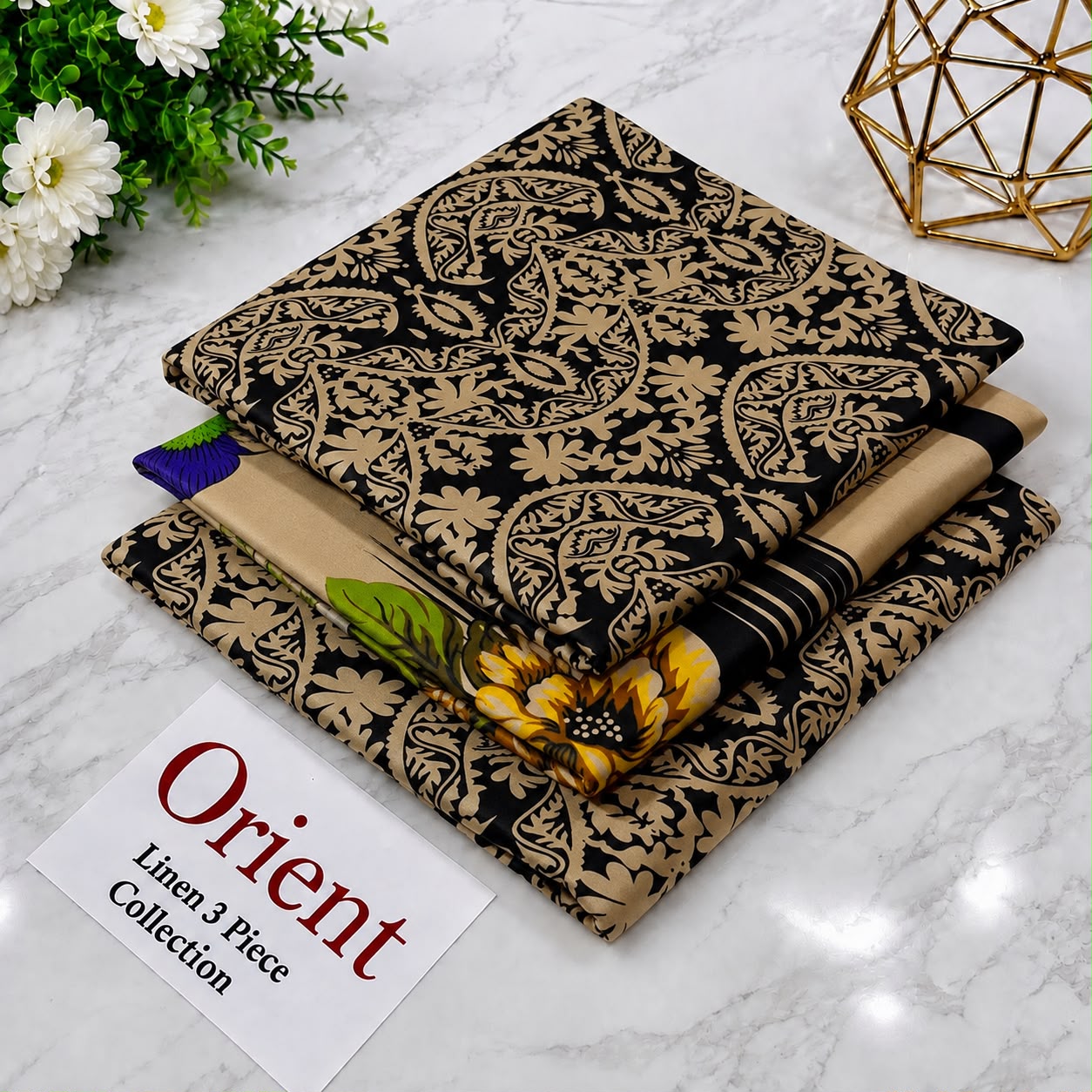 : Orient / IB Bonanza 3PC Linen Suit – Digital Printed Dupatta & All-Over Shirt (72/72 Linen)