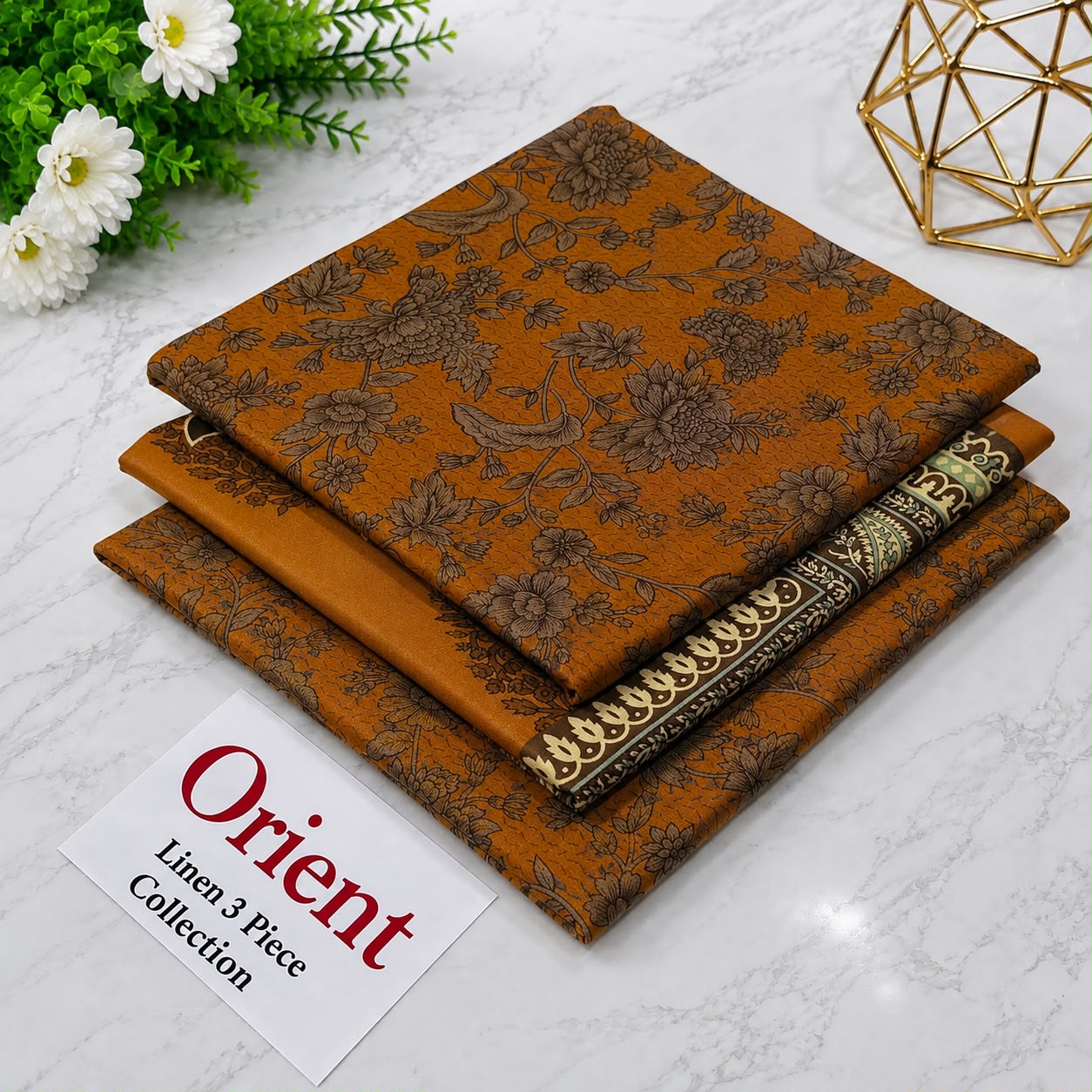 : Orient / IB Bonanza 3PC Linen Suit – Digital Printed Dupatta & All-Over Shirt (72/72 Linen)