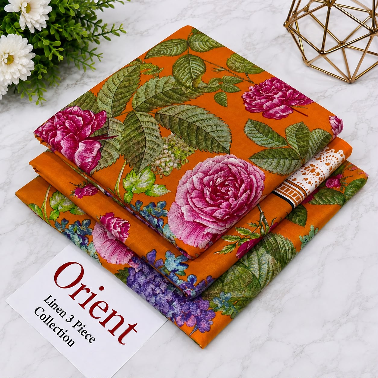 : Orient / IB Bonanza 3PC Linen Suit – Digital Printed Dupatta & All-Over Shirt (72/72 Linen)