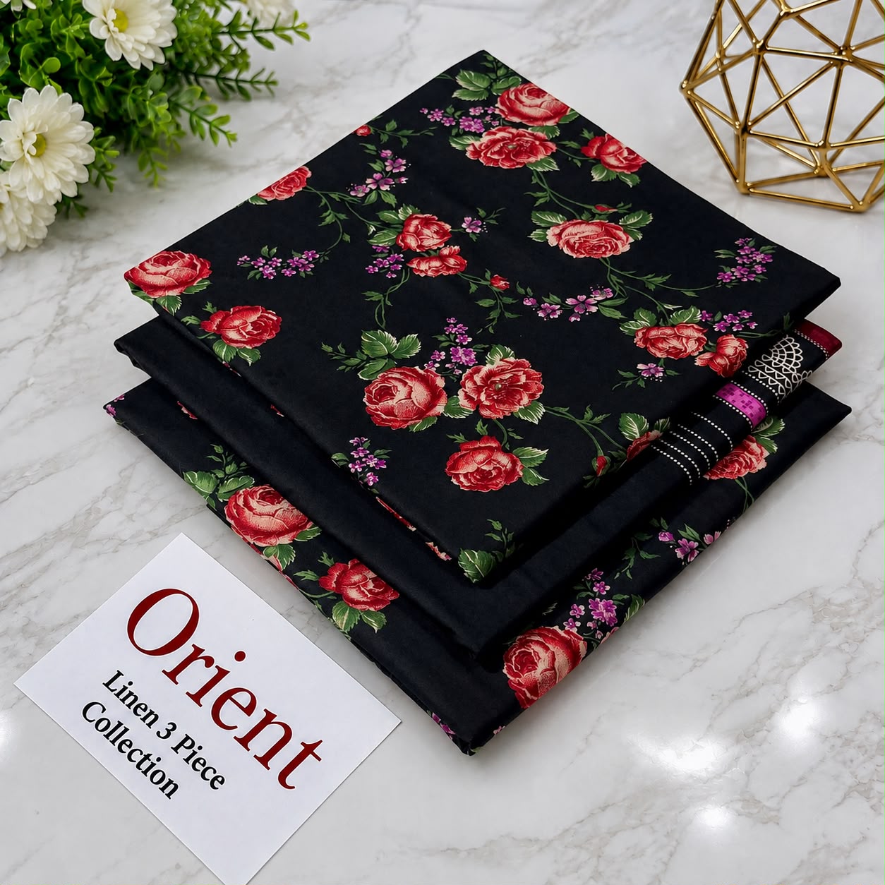 : Orient / IB Bonanza 3PC Linen Suit – Digital Printed Dupatta & All-Over Shirt (72/72 Linen)