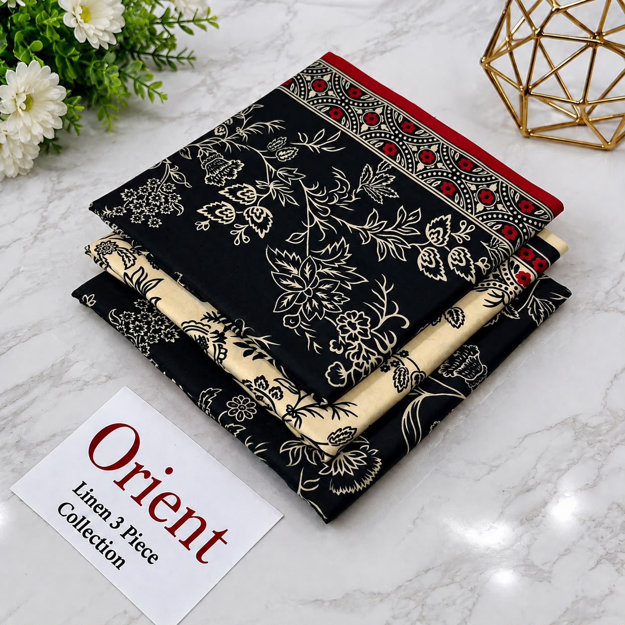 : Orient / IB Bonanza 3PC Linen Suit – Digital Printed Dupatta & All-Over Shirt (72/72 Linen)
