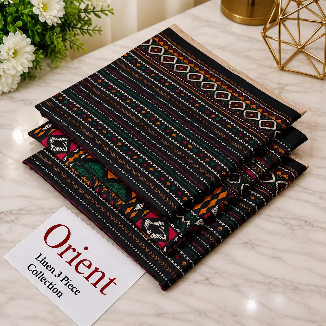 : Orient / IB Bonanza 3PC Linen Suit – Digital Printed Dupatta & All-Over Shirt (72/72 Linen)